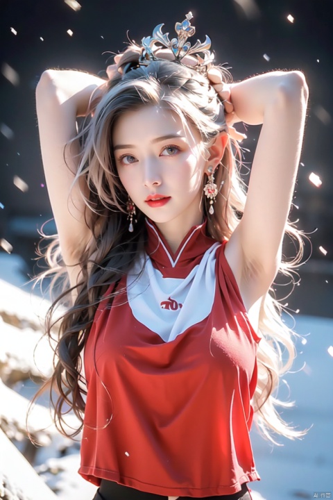  (Best Quality), (Masterpiece), a very exquisite and beautiful girl, very detailed, amazing, with exquisite details, official art, super detailed, high-level, beautiful details girl, with a radiant face, without humans,flower in background,winter,snow,mechanical,MIX4,snow,behisheroine,baihuaniang,moon light,night,Mecha, Light white hair,phoenix in the sky,chinese clothes+leotard,flower,snowing day,fighting_stance,choker,chinese style architecture,1girl, emilia_(re:zero), (normal breasts:1.3), (white hair, purple eyes, crown braid, pointy_ears:1.2), (gym uniform:1.3), (school infirmary) BREAK (looking side, looking away, head tilt:1.3), (close mouth, nose blush, clenching jaw:1.2), (busttape, measure:1.4), ( arms up, upper body:1.3) BREAK (4 finger, 1 thumb:1.2), (masterpiece:1.4), (best quality:1.4), ((ultra-detail)), (HDR:1.2), (detailed background), (ultra-detailed skin), (ultra-detailed face:1.2), (detailed eyes:1.2), (depth of field), illustration, vibrant colors, sharp focus, cinematic lighting, light particles, busttape, tape, measure, arms up, arms behind head, looking at viewer, pov, pov hands, large breasts, upper body, Emilia