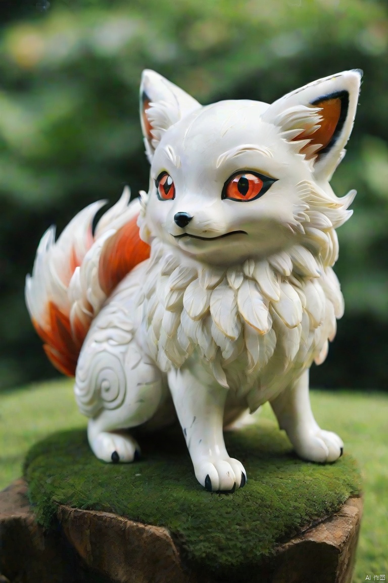 fox pokemon like creature, no humans, cute, white fur, red eyes, no human, fluffy, angel