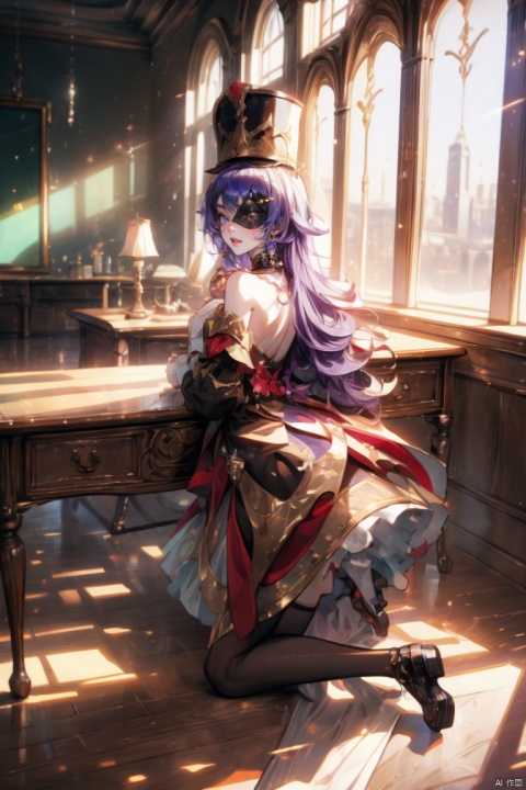  (masterpiece, best quality, best shadow,official art, correct body proportions, Ultra High Definition Picture,master composition),(best hands details:1.2), (backlight:1.4) ,
//////
 1girl , (Purple hair) , plump, sexy, ((black eyepatch)) ,(smile) ,
//////
dark background ,
//////
1girl, hevreuse_\(genshin_impact\), cute girl, Metal_wing，classroom, blackboad, desk, chair, Windows, light_brown_hair, beautiful_hair, brown_eyes, beautiful_eyes, 1_beautiful_girl, cute_face, beautiful, best_quality, good_anatomy