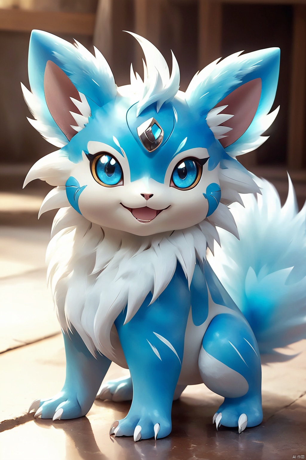 pokemon like creature, no humans, cute, fur, blue eyes, no human