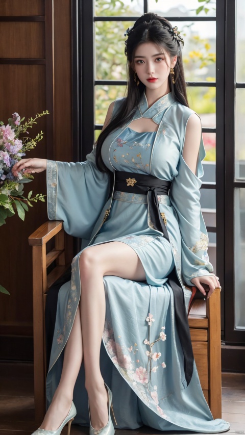  1girl, solo, pink Chinese clothes,
long hair, (butterfly:1.2), pale skin,pink hair, (long skirt hanfu:1.4),Hanfu, hime cut, bangs, bracelet, blunt bangs, Hands hang down naturally,jewelry, blue eyes, (fractal art Theme),cowboy shot, (alive skin), (big breasta:1.69),(colorful flowers:1.29),veil,1girl,((masterpiece)), (photorealistic:1.4),solo,queen's chair, night, night sky, office shot, formal dress, bodysuit, black dress,black skirt, black Pantyhose, royal shoes, black hair, sitting on chair, game cg,The room has windows,Only one person,single,beauty face,divine goddess, shiny skin, skindentation, lace