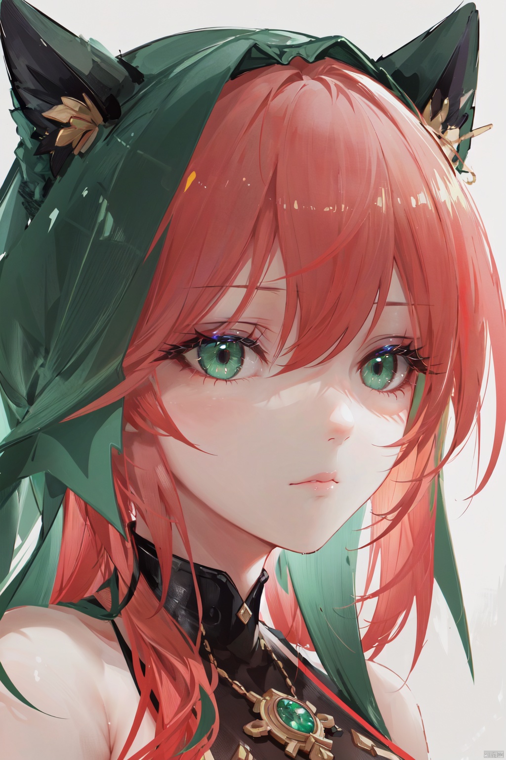 (masterpiece, best quality, ultra-detailed, best shadow), detailed background, (beautiful detailed face), high contrast, (best illumination, an extremely delicate and beautiful), ((cinematic light)), colorful, hyper detail, dramatic light, intricate details, ((vibrant colors)), 8k, anime, Beautiful red fox woman with red hair, emerald green eyes, more_details:0.5