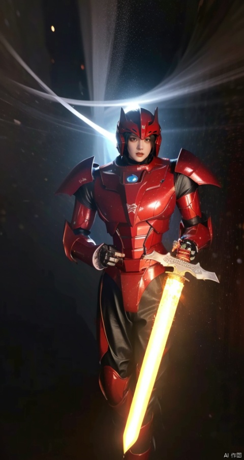 masterpiece,best quality,extremely high detailed,intricate,8k,HDR,wallpaper,cinematic lighting,(universe:1.4),dark armor,glowing eyes,anthropomorphic lion mecha,holding a sword,red jewel on sword