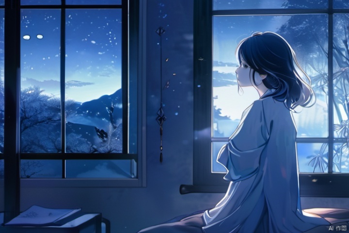  ((masterpiece,best quality)), ink-painting,highres, 1girl, furina, heterochromia, tears in eyes, smile, long sleeves, looking back,
The girl sits by the window, with moonlight casting a glow on her face, accentuating the crystal tears. She bows her head slightly, her hands supporting her chin, as silent tears trickle down, exuding a serene sadness. The nocturnal background contrasts sharply with her tears, creating a hauntingly beautiful atmosphere., MAJICMIX STYLE