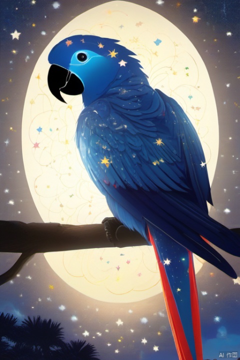  illustration of parrot, allure of starry night sky with myriad of twinkling stars, constellations, Milky Way, window art, glass painting, transparent designs, colorful patterns, light-filled displays, creative installations, temporary creations