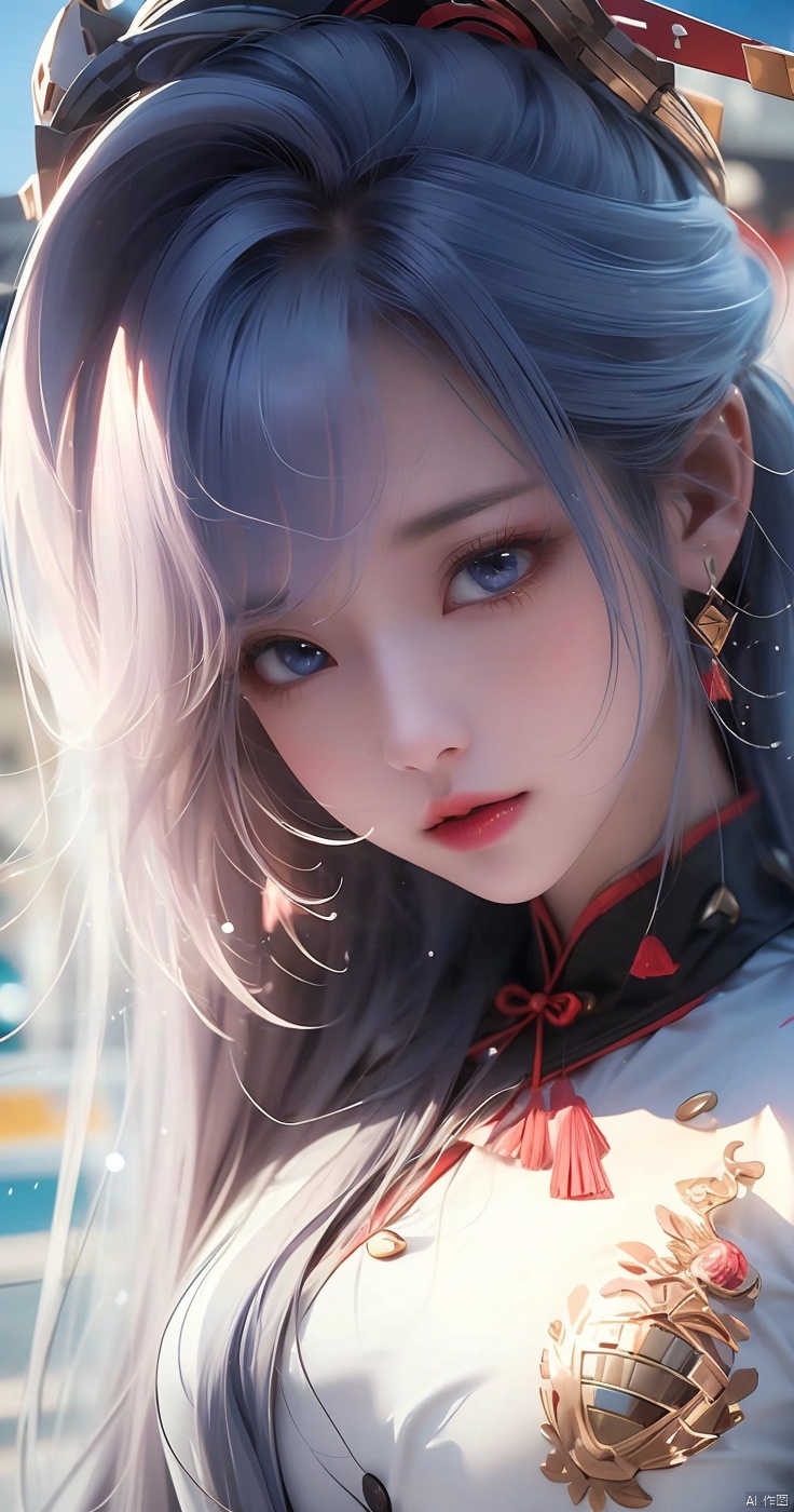  masterpiece, best quality, anime style, white theme, 1girl, white streight long hair, blue eyes, white skin, iridescent eyes, pink lips,red cheongsam ,Large chest，bare ， focus on face，(Isometric Perspective:1.5),(Pixar Style:1.2),Amusement Park,Ferris Wheel,Circus,monkey,lion,tiger,flag,multimorph model game asset,pixel art,minecraft,LEGO style,tilt displacement,IP,blender,OC render,best quality,4k,super detail
