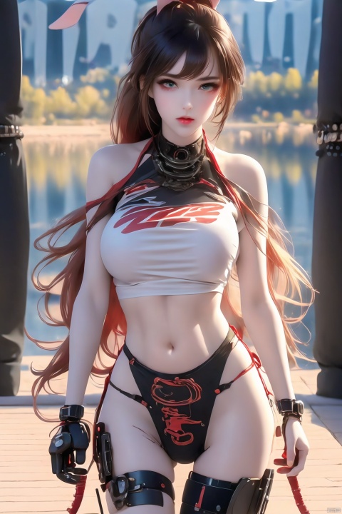  1girl, solo, long hair, looking at viewer, open mouth, red eyes, hair between eyes, bare shoulders, weapon, red hair, horns, teeth, armor, hair over one eye, torn clothes, chain, fire, black background, claws, breastplate
 illustration, best quality, ultra-detailed, super detailed skin,cute, lovely, extremely detailed,8K,solo,1girl, detailed background,urban, 💫,⭐️,🌟,✨,night,dynamic angle,beautiful eyes,blash,smile,(streetwear:1.5),street style ,(emphasis splatter ),splatter,graffiti,spraycan,❤️,motion,navel,(croptop:0.8),(ear piercing:0.7),two-tone hair color,(cool),(HDR:1),wind
,(jitome:1.2),perfect hand,active,RETRO ART STYLE, NEON_POP ART STYLE, ART STYLE, hands behind back，masterpiece,best quality,movie,official art,promotional art,movie wallpaper,extremely detailed CG unity 4k wallpaper,intricate details,white background,full body,concept art,production art,(Mechanical components:1.5),(mechanical prosthesis:1.5),mechanical wings,wings,highres,(realistic,photo-realistic:1.2),physically-based rendering,machinery,reflection,realistic,cyberpunk,symmetric front view close up head shot eyes symmetry face very sharp focus realistic award winning matte drawing cinematic lighting
1girl,robot,(illustration:1.1),slim,fair skin,delicate face,tights,shine,Bodysuit,(blond long hair),green eyes,laboratory,chip,shine,braid