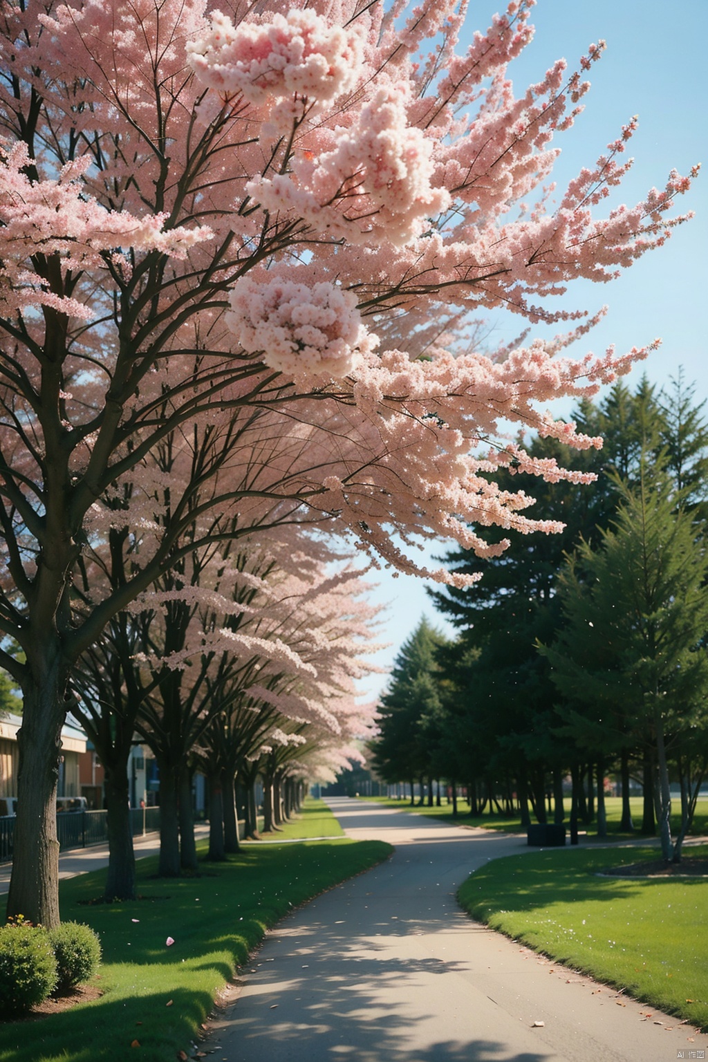 original,(illustration:1.1),(best quality),(masterpiece:1.1),(extremely detailed CG unity 8k wallpaper),(colorful:1.2),sakura tree,sakura petals,landscape,river,road