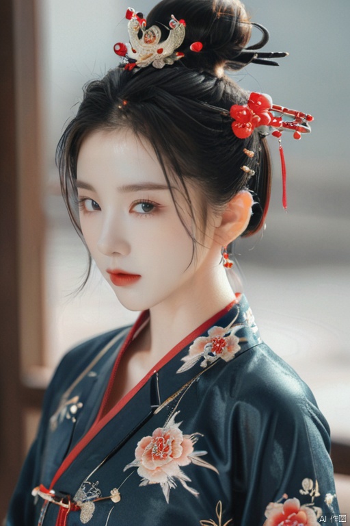 chinese gal, cheongsam costume, (single hair bun, bun cover:1.2)