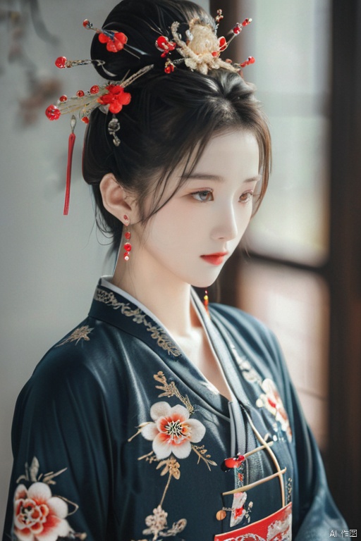  chinese gal, cheongsam costume, (single hair bun, bun cover:1.2)