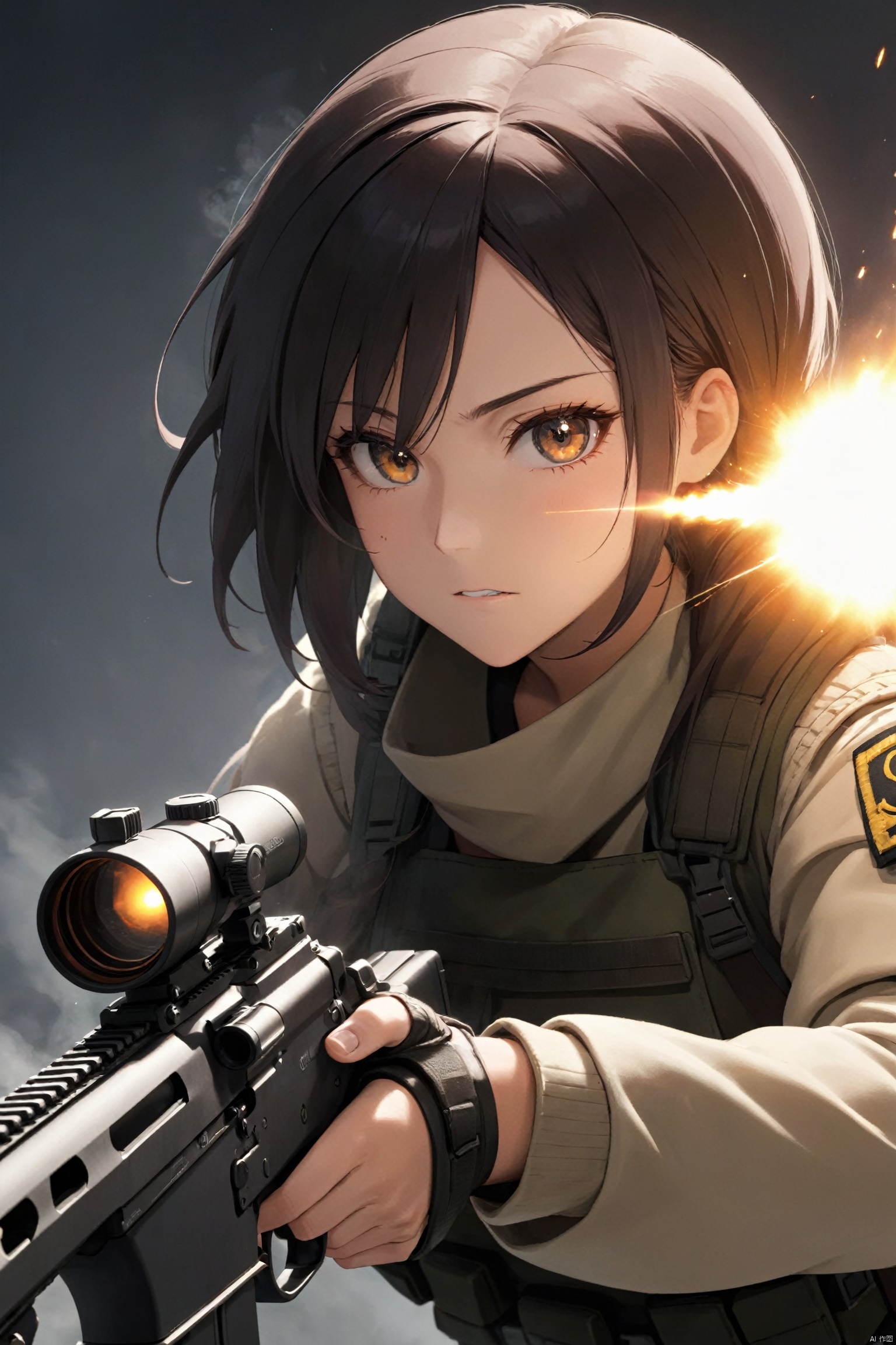 CQB,CQC,sniper rifle,battle girl,muzzle flash