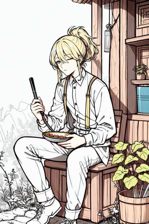 Yanqing,Yanqing from Honkai Star Rail,young boy,blonde,long hair in a ponytail,handsome