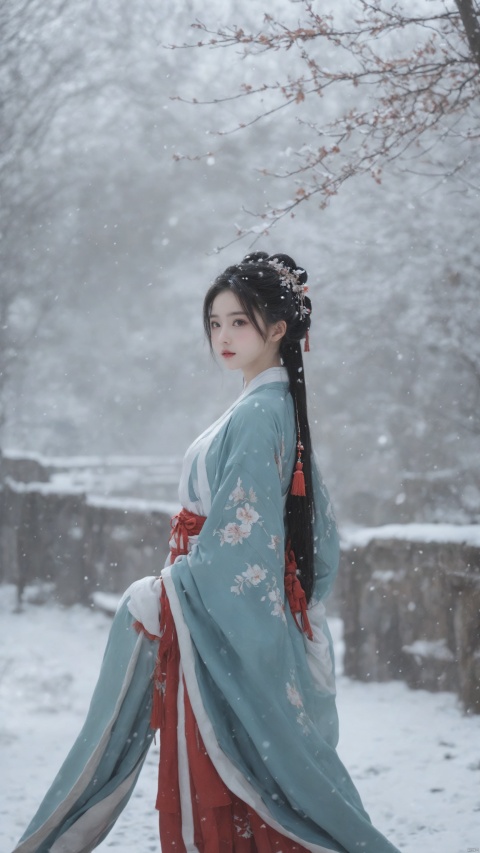  arien_hanfu,1girl,half,(Masterpiece:1.2), best quality, arien_hanfu, 1girl, (falling_snow:1.3), looking_at_viewer,(big breasts:1.63), hand101