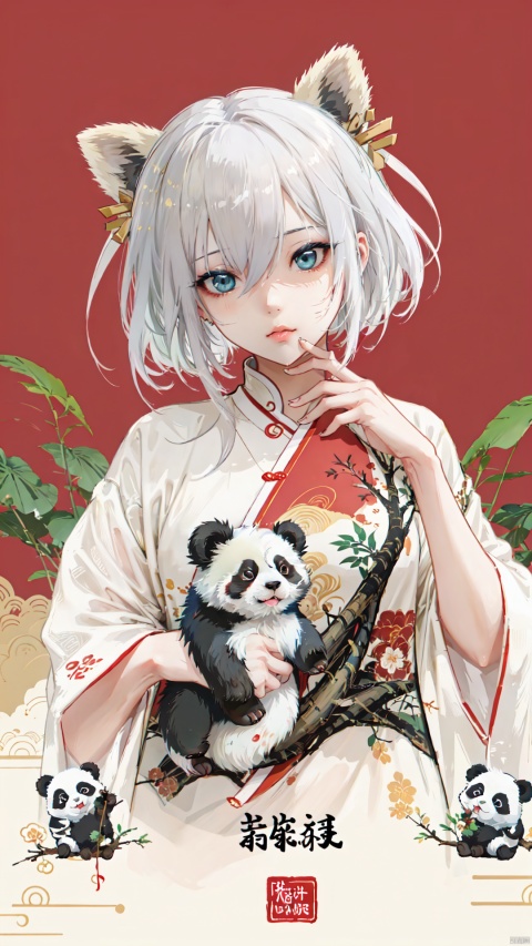  blue ru_qun,best_quality,head,original_outfit,hanfu,clear details,masterpiece, best_quality, clear details,1girl,garden background,, butterfly on finger,blue eyes,white hair,long hair,big eyes ,yuzu,liquid clothes,girl,Anime,azur lane, Chinese style, best quality, Apricot eye, mature female，cartoon panda with a lot of food on a red background, mapo tofu cartoon, red panda on a propaganda poster, panda panda panda, inspired by Luo Ping, a beautiful artwork illustration, hand painted cartoon art style,inspired by Luo Mu, chinese new year in shanghai