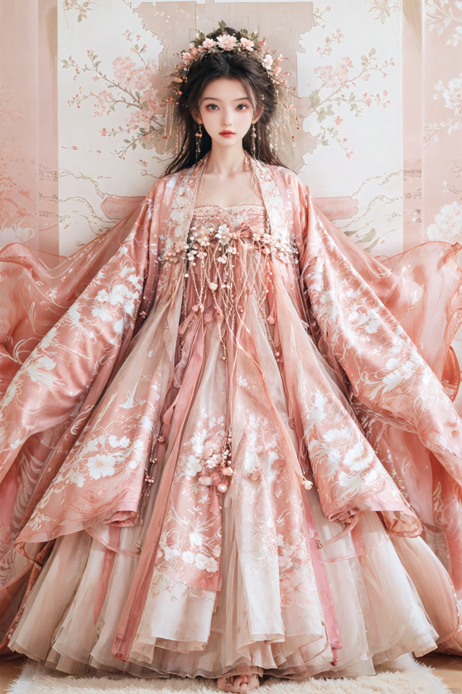  Lolita dress,object,dress focus,(no humans:1.4),product Design,dynamic graphic art,professional simbol design4k,like photos,product map,white background,ultra high res,pink tone color,lovely pattern, arien_hanfu