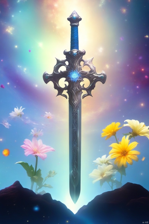  Sword, galaxy colours, flowers, glassy, holy, celestial