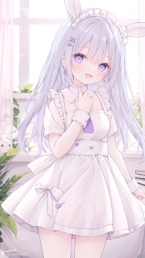  hoshi (snacherubi),4349,1girl,solo,animal_ears,long_hair,rabbit_ears,animal,open_mouth,smile,holding,dress,holding_animal,two_side_up,very_long_hair,ribbon,hair_ribbon,:d,looking_at_viewer,blush,easter_egg,rabbit,purple_eyes,bangs,fake_animal_ears,collarbone,hair_between_eyes,green_dress,head_tilt,cowboy shot,very long hair,Masterpiece, highest quality resolution, 5000 dpi image, high quality image, 1girl, solo, beautiful face, black bob cut hair, purple colour eyeliner, look at me, blue eyes, pink lips, wearing earrings, white colour maid uniform, maid clothes, underboob, shirt, masterpiece, hdr, high resolution, best quality, masterpiece, studio light, professional, high resolution, best quality, HDR, Light
