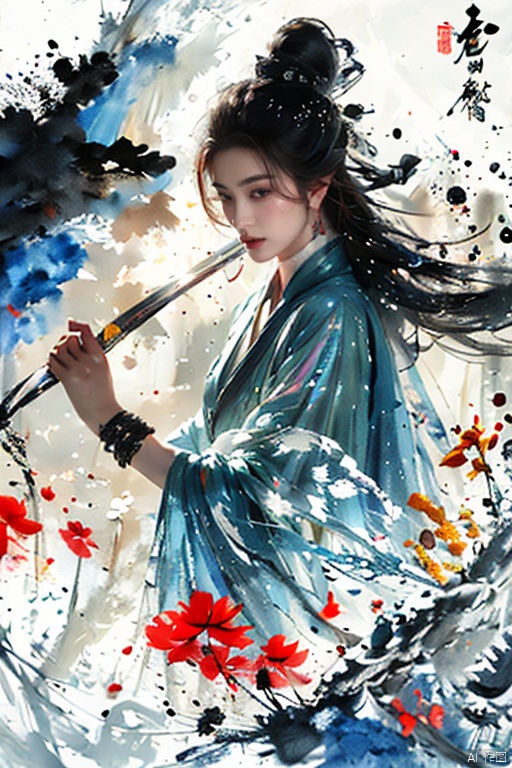  Anime style,, multicolored color matching, dragon horn, long fishtail, seabed, shell pearl, Tyndall effect, light effect, blends watercolor and oil painting techniques, waterdrops, mother-of-pearl iridescence, Tyndall effects.,Ink scattering_Chinese style, smwuxia Chinese text blood weapon:sw, lotus leaf, (\shen ming shao nv\)