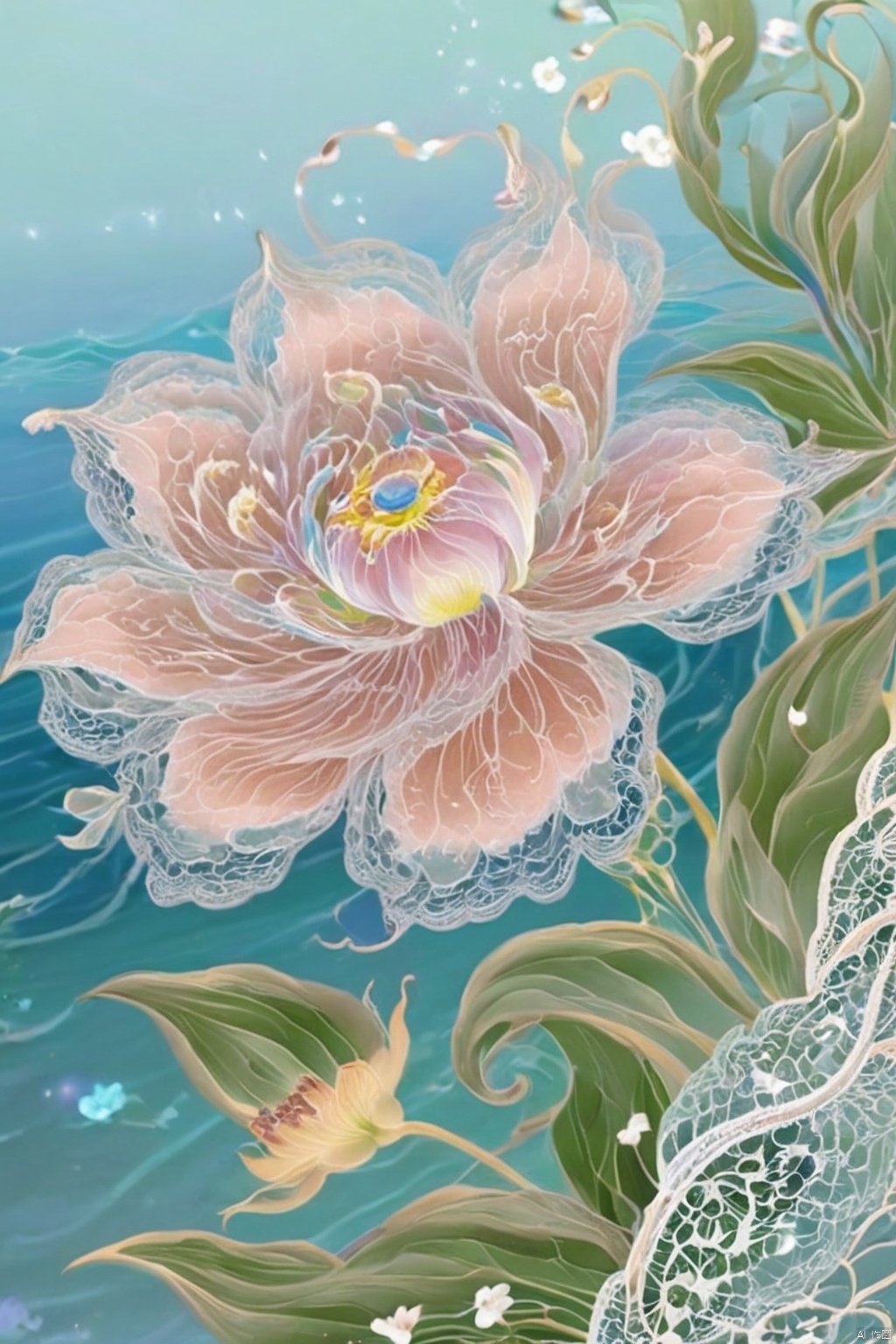  Beautiful flower, other shore flowers,concept art, 8k intricate details, fairytale style, line art, lace