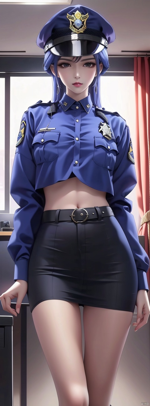 Police uniform, police officer clothes, details police clothes, indoor, police station, police station, underboob, shirt, , Esdeath