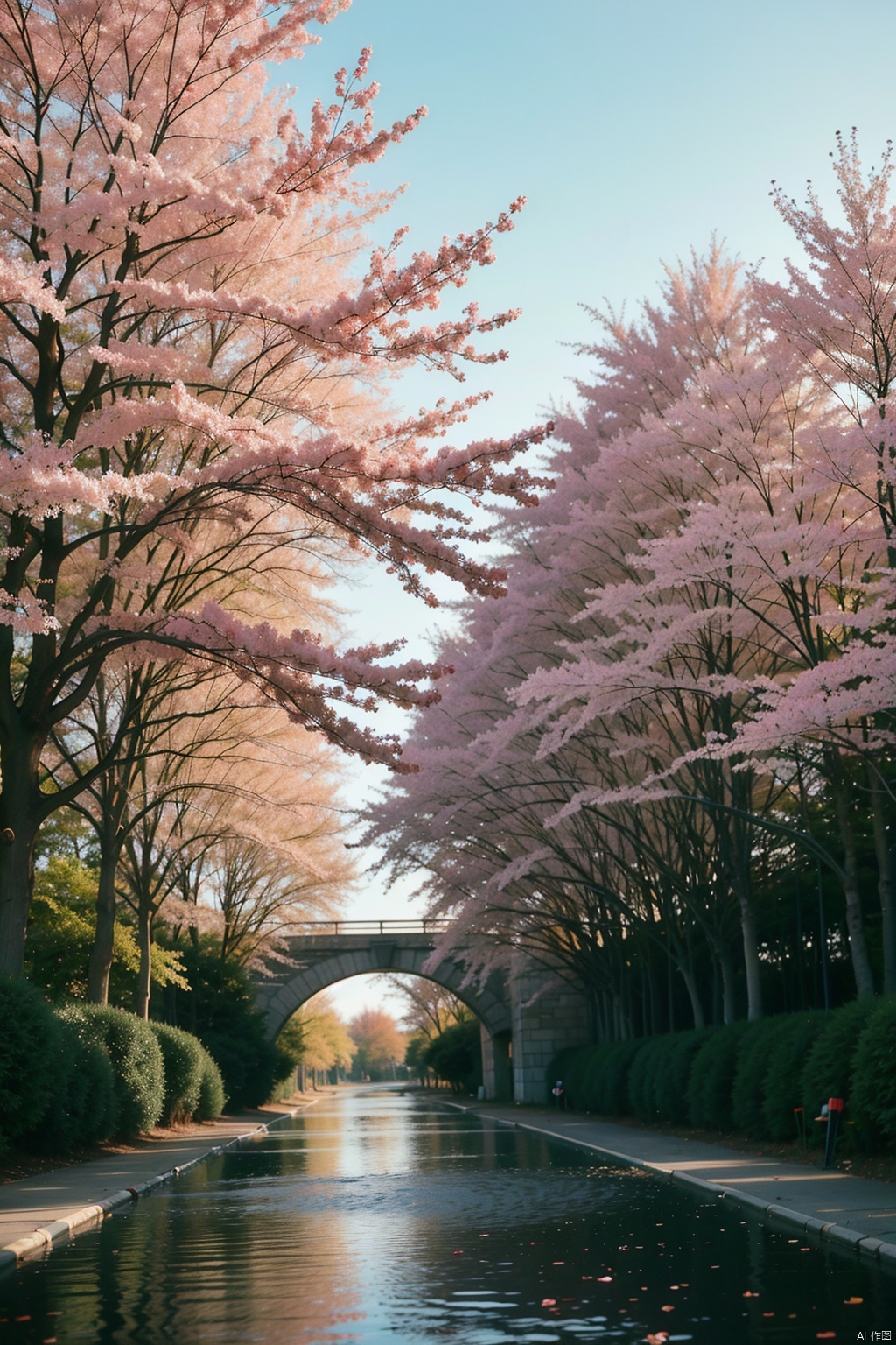 original,(illustration:1.1),(best quality),(masterpiece:1.1),(extremely detailed CG unity 8k wallpaper),(colorful:1.2),sakura tree,sakura petals,landscape,river,road