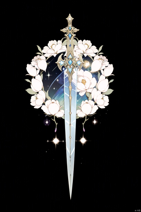 Sword, galaxy colours, flowers, glassy, holy, celestial