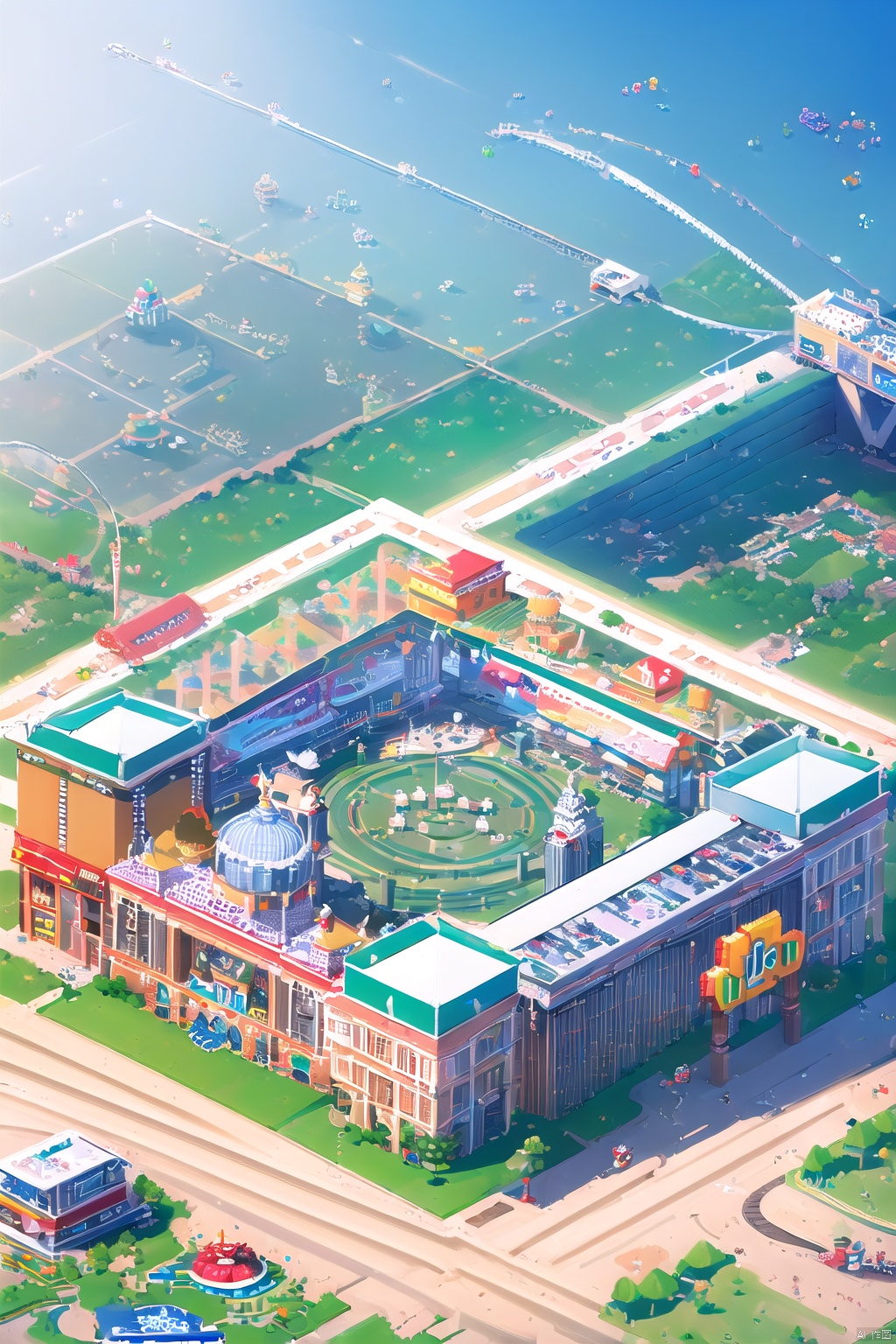 (Isometric Perspective:1.5),(Pixar Style:1.2),Amusement Park,Ferris Wheel,Circus,monkey,lion,tiger,flag,multimorph model game asset,pixel art,minecraft,LEGO style,tilt displacement,IP,blender,OC render,best quality,4k,super detail