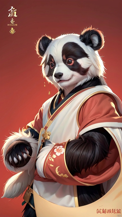 cartoon panda with a lot of food on a red background, mapo tofu cartoon, red panda on a propaganda poster, panda panda panda, inspired by Luo Ping, a beautiful artwork illustration, hand painted cartoon art style,inspired by Luo Mu, chinese new year in shanghai