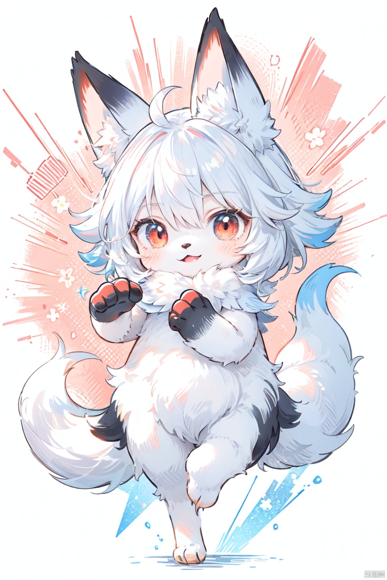 fox pokemon like creature, no humans, cute, white fur, red eyes, no human, fluffy, angel