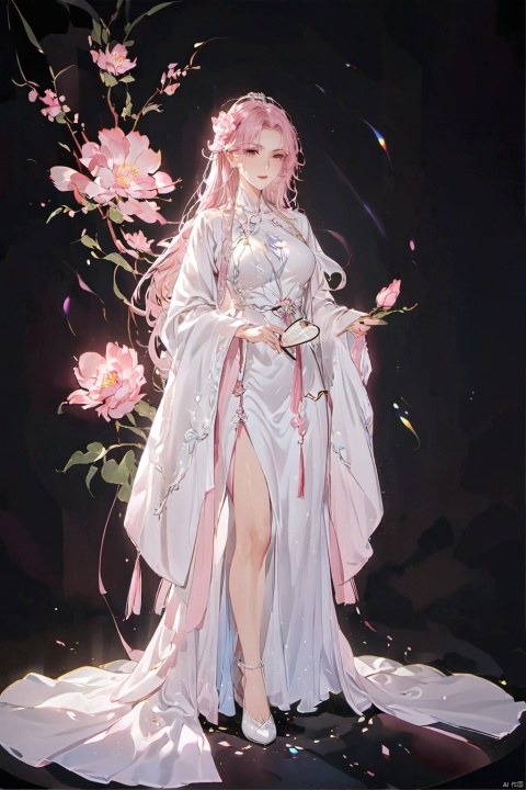  llustration), long hair, (masterpiece), cinematiclighting, bloom, ray tracing,
1girl, (mature female), , Sexy, pink eyes, long hair, hair_flower, whitedress, full body, houtufeng