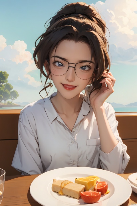 Pixar style Portrait of a happy little girl having breakfast