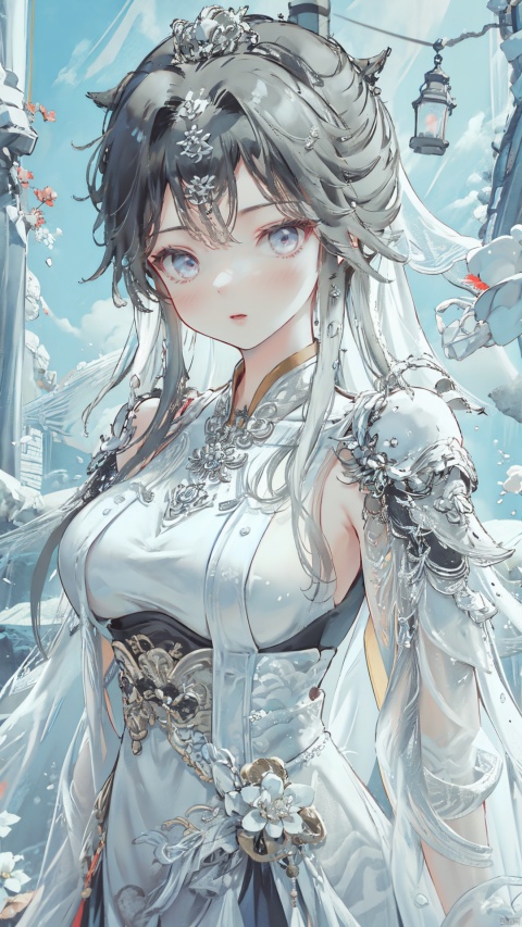  (beautiful, best quality, high quality, masterpiece:1.3) ,
(upper_body:1.2),solo, solo focus,
huge breasts,Oval face, Water snake waist, big tits,big eye,
pink wedding dress, veil, wedding gloves, holding flowers,Crystal Earring, Crystal Necklace,
(no background),18yo girl, 1girl, drakan_longdress_crown, mjiaotang