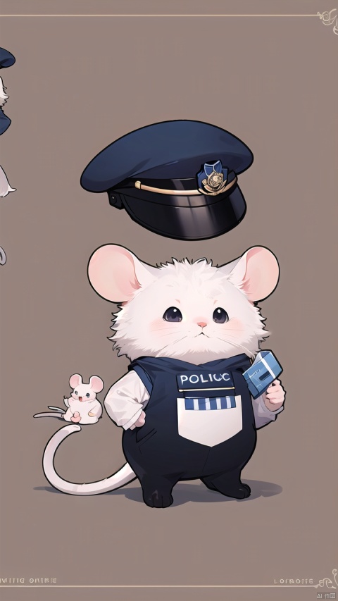 Imaginative concept art of a cute creature inspired by Lora, with the appearance of a mouse and dressed as a policeman. (CuteCreatures tag weighted at 0.9)