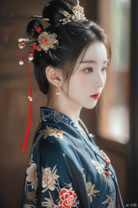 chinese gal, cheongsam costume, (single hair bun, bun cover:1.2)