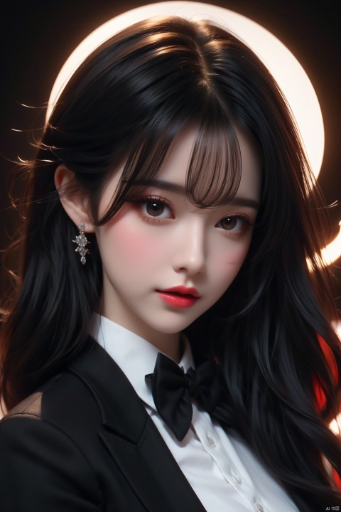 black_top_hat, black_tuxedo, bow_tie, black_slacks, white_shirts_oficial, hold_cane, <lora,more_details,0.5>, black_hair, red_eyes, red_halo, 2_black_wings, beautiful_hair, beautiful_eyes, 1_beautiful_girl, cute_face, beautiful_face, beautiful, best_quality, good_anatomy