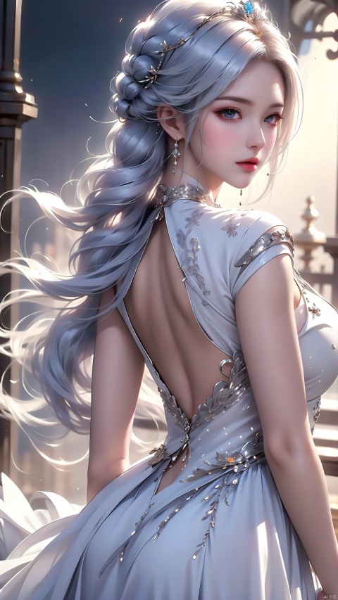 (masterpiece:1.2),(best quality:1.3),(character design sheet,same character,front,side,back),illustration,1 girl,silver hair,princess cut,hair on eyes,beautiful eyes,environment Scene change,pose too,gorgeous princess dress,magic,charturnbetalora,simple background,white background