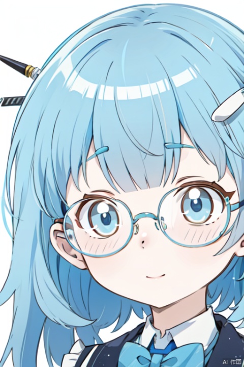 strange face, close-up of the face, details, CHIHIRO(BLUE ARCHIVE), HAIRPIN, GLASSES