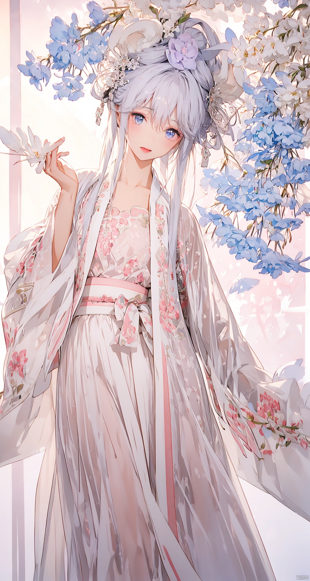  1 girl, white Hanfu, rapeseed flower field, perfect face, walking, 7-point lens, clear portrait, high-definition, 8k, high-resolution, hanfu, 1girl