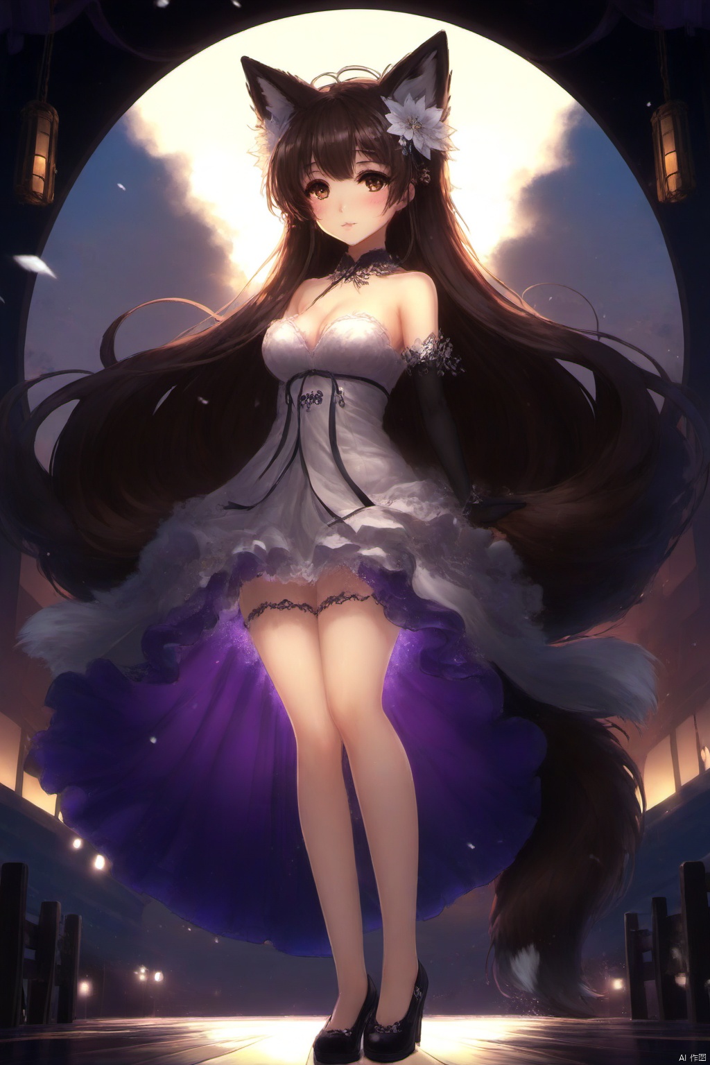   best_quality, extremely detailed details, loli,under_age,1_girl,solo,((full_body)),cute_face,pretty face,extremely delicate and beautiful girls,(beautiful detailed eyes), purple_eyes,((brown_and_black_hair)),brown_hair,long_hair,lip,fox_girl,fox_tail,nine_tails,big_tails,bare_feet,
amagi-chan_(azur_lane), (jpenese_wedding,Japanese wedding attire,see_through_clothes)),
