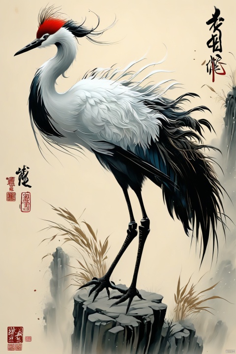  Wu Guanzhong paints a picture, the painting depicts a crane, dancing in the bamboo thickets, full compliance with the style of Wu Guanzhong, combining traditional Chinese ink painting techniques with Western painting concepts, unique visual effects using color and lines, (best quality, perfect masterpiece, byyue, Representative work, official art, Professional, high details, Ultra intricate detailed:1.3)