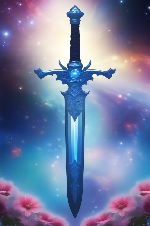  Sword, galaxy colours, flowers, glassy, holy, celestial