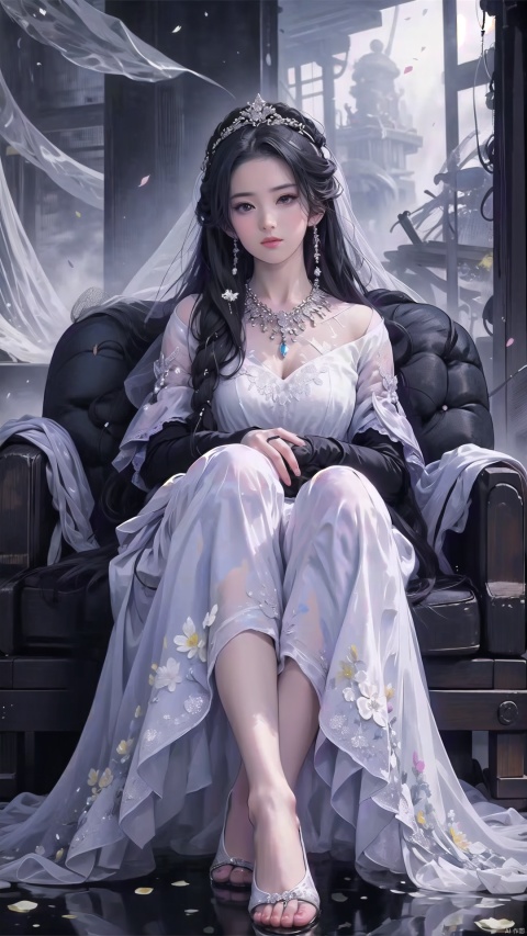  zukong,foot focus,foot up, (beautiful, best quality, high quality, masterpiece:1.3) ,
(full_body:1.2),solo, solo focus,hidden hands,
(nsfw:0.5),huge breasts,Oval face, Water snake waist,big eye,Big wave hairstyle,
Black lolita gothic, Black bridal veil,Black bridal gauntlets,(fingerless gloves),bouquet, Crystal earrings, Crystal necklace, Black wedding headdress,
(no background),18yo girl, liuyifei, zukong, Apricot eye，Masterpiece, best quality, 8K, high res, ultra-detailed, more_details:1.5, absurd res, destroy town, fire, fire, sadness, soldiers, confused, silhouette, light particles, Theme: Dream, blurred, mysterious  Painting style: (watercolor style), flow and penetration, light and transparent  Artistic style: (Impressionism), capturing light and atmosphere  Special lens: (fog lens, blur processing)), silhouette, light particles, Theme: Dream, blurred, mysterious  Painting style: (watercolor style), flow and penetration, light and transparent  Artistic style: (Impressionism), capturing light and atmosphere  Special lens: (fog lens, blur processing))