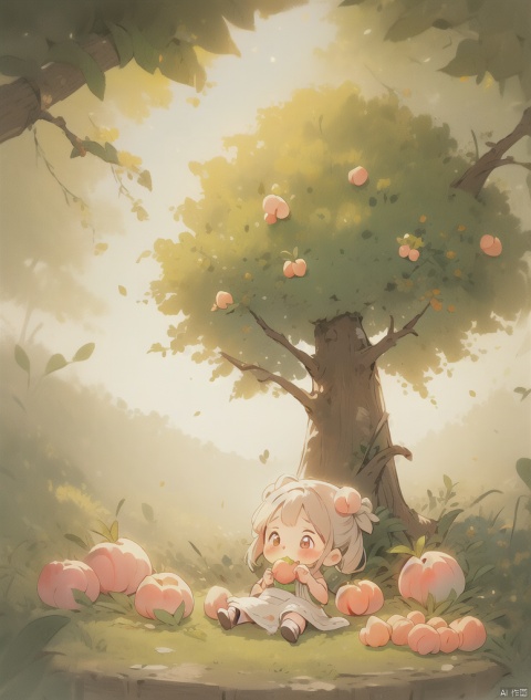  Ancient children ate peach under the tree.