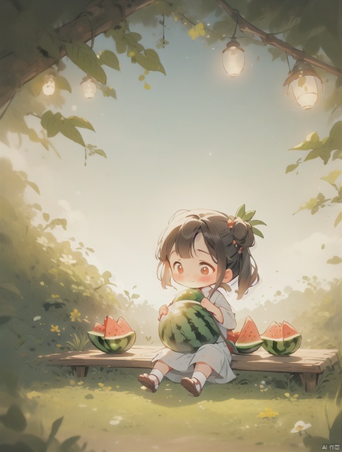  Ancient children ate watermelon under the tree.