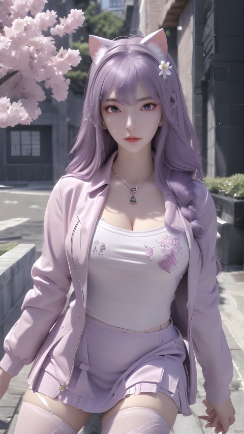  (ice:1.3), Masterpiece, best quality, ultra detailed, extremely detailed, sharp focus, 1 girl, long pastel purple hair, pink eyes, sailor school uniform, unzipped pink jacket, Cat ears, Cat tail, outside, flowers ,add_detail:1, add_detail:0, add_detail:0.5, more prism, vibrant color, white pantyhose, cuteloli, (\shuang hua\), Light master，Aspis personification, (beautiful girl),
A cobra-like serpent with a sleep or death gaze. He is agile, and his gaze and breath are poisonous.

