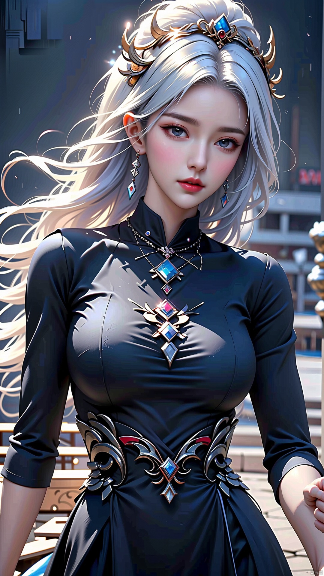  ((best quality)), ((masterpiece)), ((ultra-detailed)), extremely detailed CG, (illustration), ((detailed light)), (an extremely delicate and beautiful), a girl, solo, ((upper body,)), ((cute face)), expressionless, (beautiful detailed eyes), full breasts, (medium breasts:1.2), blue dragon eyes, (Vertical pupil:1.2), white hair, shiny hair, colored inner hair, [Armor_dress], blue_hair ornament, ice adorns hair,depth of field, [ice crystal], (snowflake),A ghost girl smiling innocently and talking to her friends (a familiar cute ghost) Graveyard, ruins, ghosts, spirits, blue fireballs, legs missing, feet floating like cloth, stone walls, wilderness, glowing flower fields ( Ghost Girl: 1.2) Dark and dark blue tones, smile, epic, Celestia, fantasy world, cute world, pale girl.