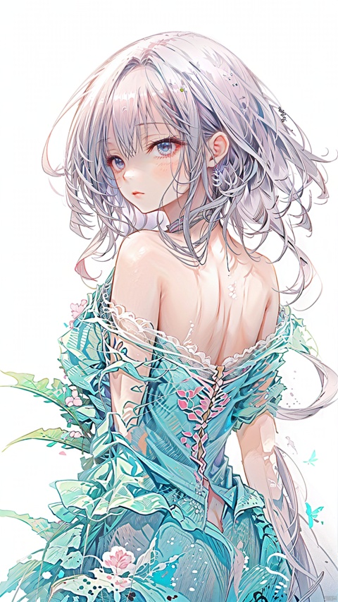  blue ru_qun,best_quality,head,original_outfit,hanfu,clear details,masterpiece, best_quality, clear details,1girl,garden background,, butterfly on finger,blue eyes,white hair,long hair,big eyes ,yuzu,liquid clothes,girl,Anime,azur lane, Chinese style