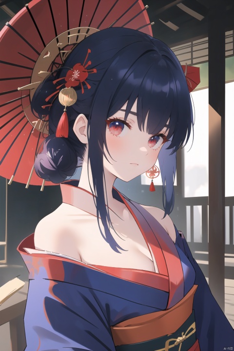 Dark blue hair, red eyes, palé skin, (((kimono))), helena_meta