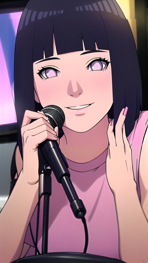 anime, in jelly, idol, microphone, audience, pink, woman, heart, slouching, face, smile