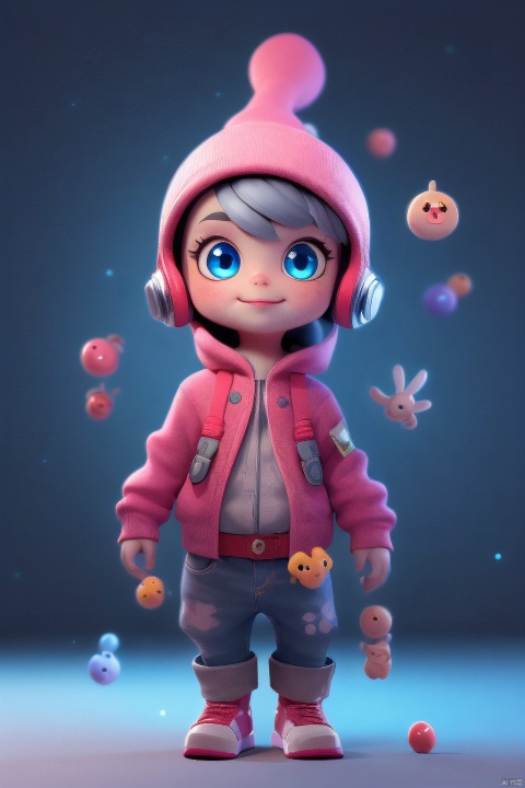  A cute and technological IP with eyes and babies as the theme
, 3d stely，colorful，